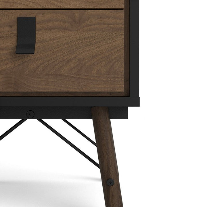 Rena 2 Drawer Bedside cabinet - Matt Black & Walnut - The Furniture Mega Store 