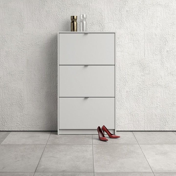 Shoe Cabinet 3 Compartments in White - The Furniture Mega Store 