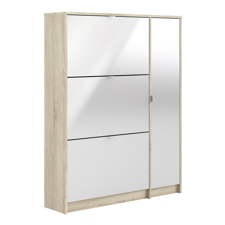 Shoe cabinet Oak structure with White high gloss front 3 tilting doors + 1 door - The Furniture Mega Store 