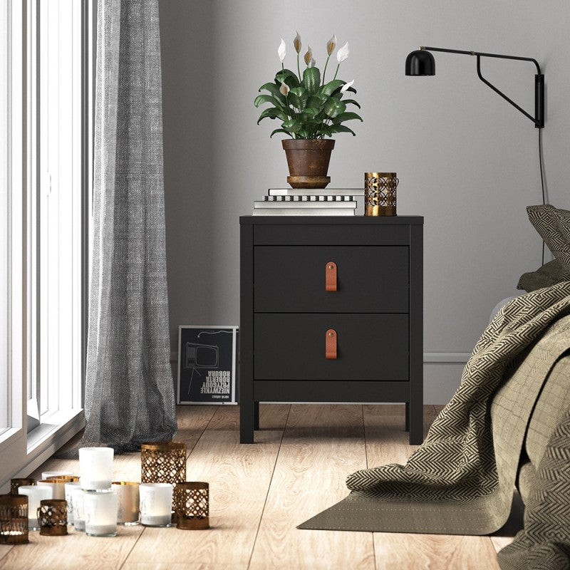 Barcelona 2 Drawer Bedside Cabinet - Matt Black - The Furniture Mega Store 