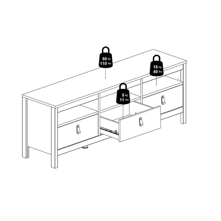 Barcelona 3 Drawer TV Unit - Matt Black - 151cm - The Furniture Mega Store 