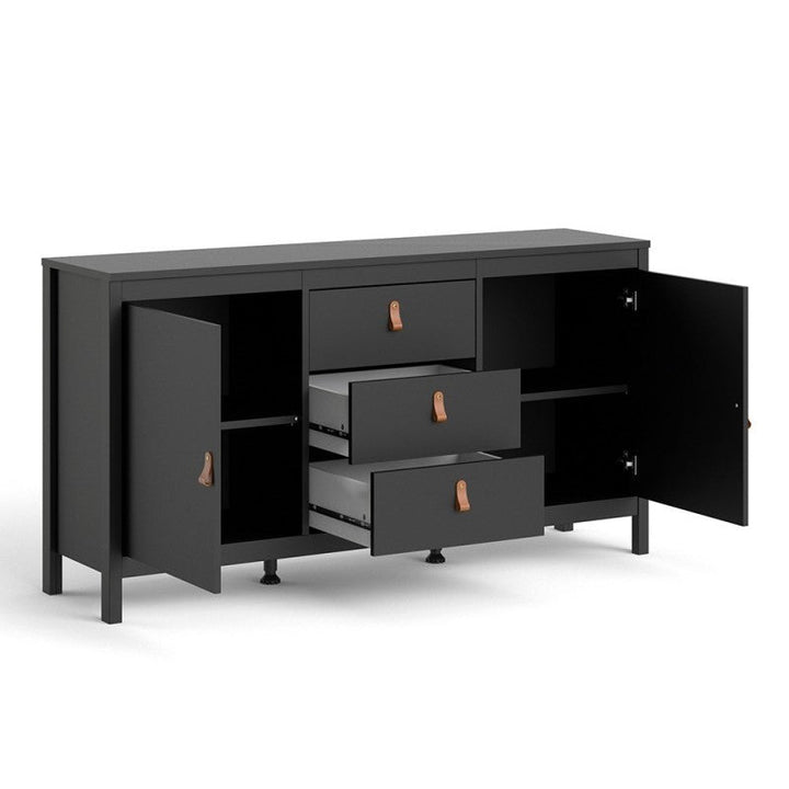 Barcelona 2 Door 3 Drawer Large Sideboard - Matt Black - The Furniture Mega Store 