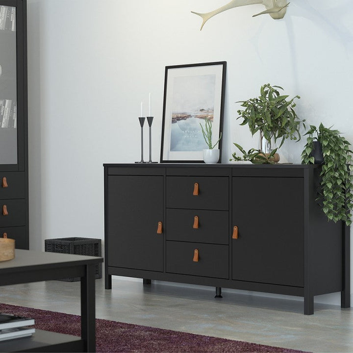 Barcelona 2 Door 3 Drawer Large Sideboard - Matt Black - The Furniture Mega Store 