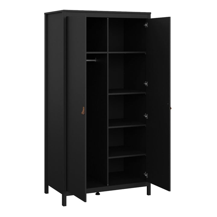 Barcelona - Bedside Table 2 drawers +  3+2 Drawer Chest + 2 Door Wardrobe - Matt Black - The Furniture Mega Store 