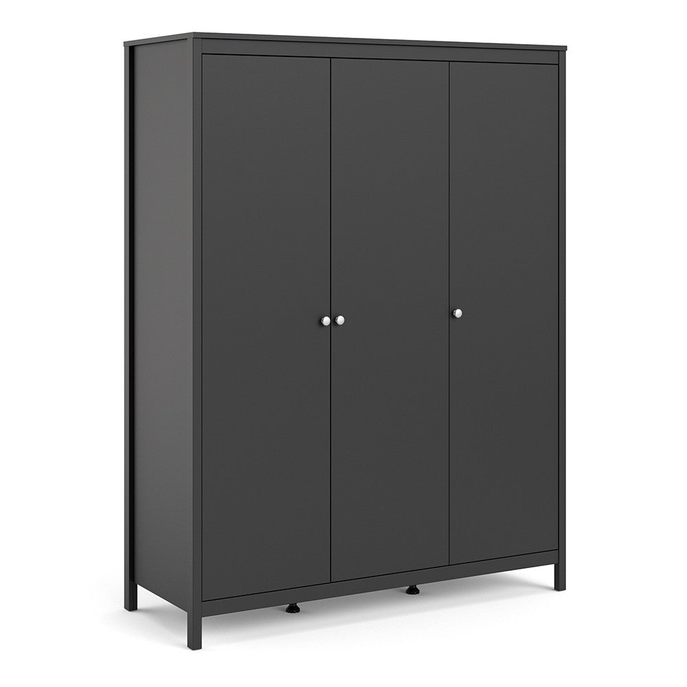 Madrid 3 Door Triple Wardrobe - Matt Black - The Furniture Mega Store 