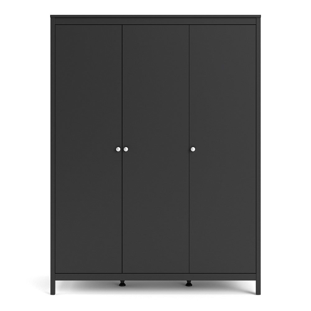 Madrid 3 Door Triple Wardrobe - Matt Black - The Furniture Mega Store 