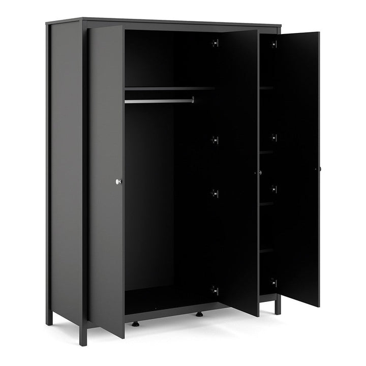 Madrid 3 Door Triple Wardrobe - Matt Black - The Furniture Mega Store 