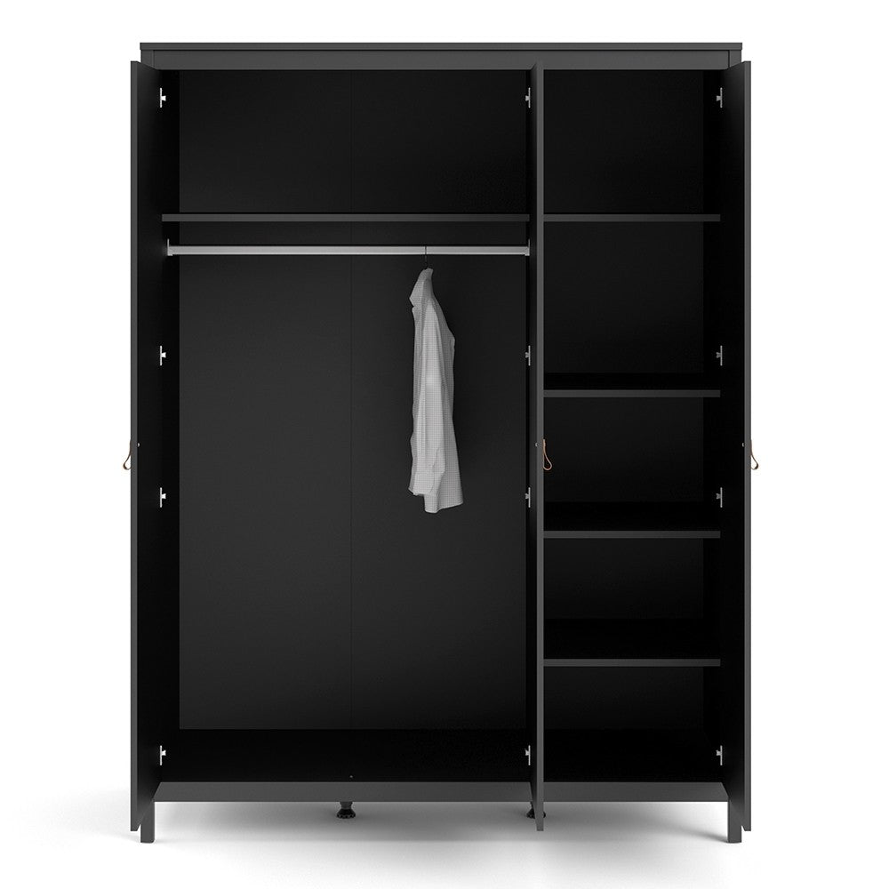 Madrid 3 Door Triple Wardrobe - Matt Black - The Furniture Mega Store 