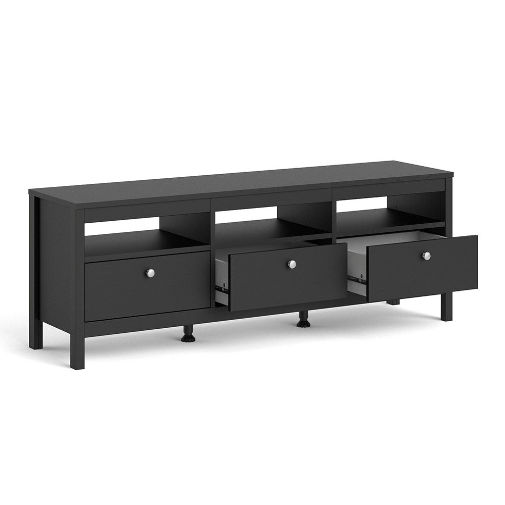 Madrid 3 drawer Tv Unit 151cm - Matt Black - The Furniture Mega Store 