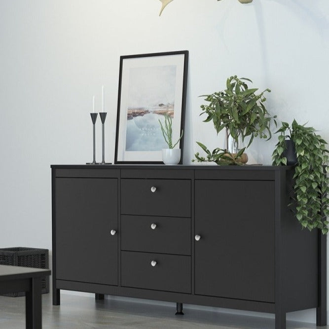 Madrid 2 Door 3 Drawer Large Sideboard - Matt Black - The Furniture Mega Store 