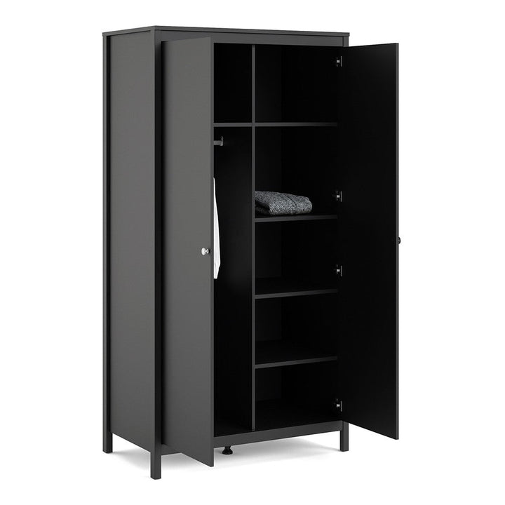 Madrid 2 Door Wardrobe - Matt Black - The Furniture Mega Store 