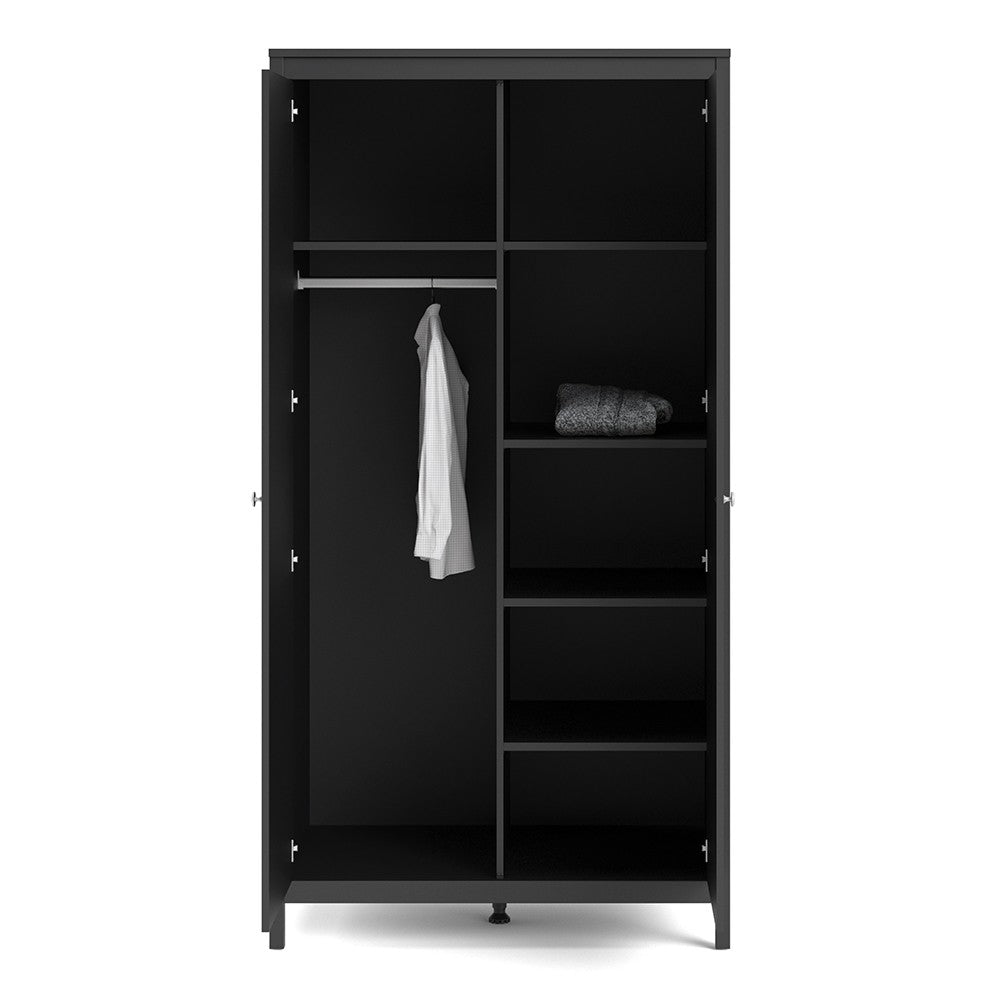 Madrid 2 Door Wardrobe - Matt Black - The Furniture Mega Store 