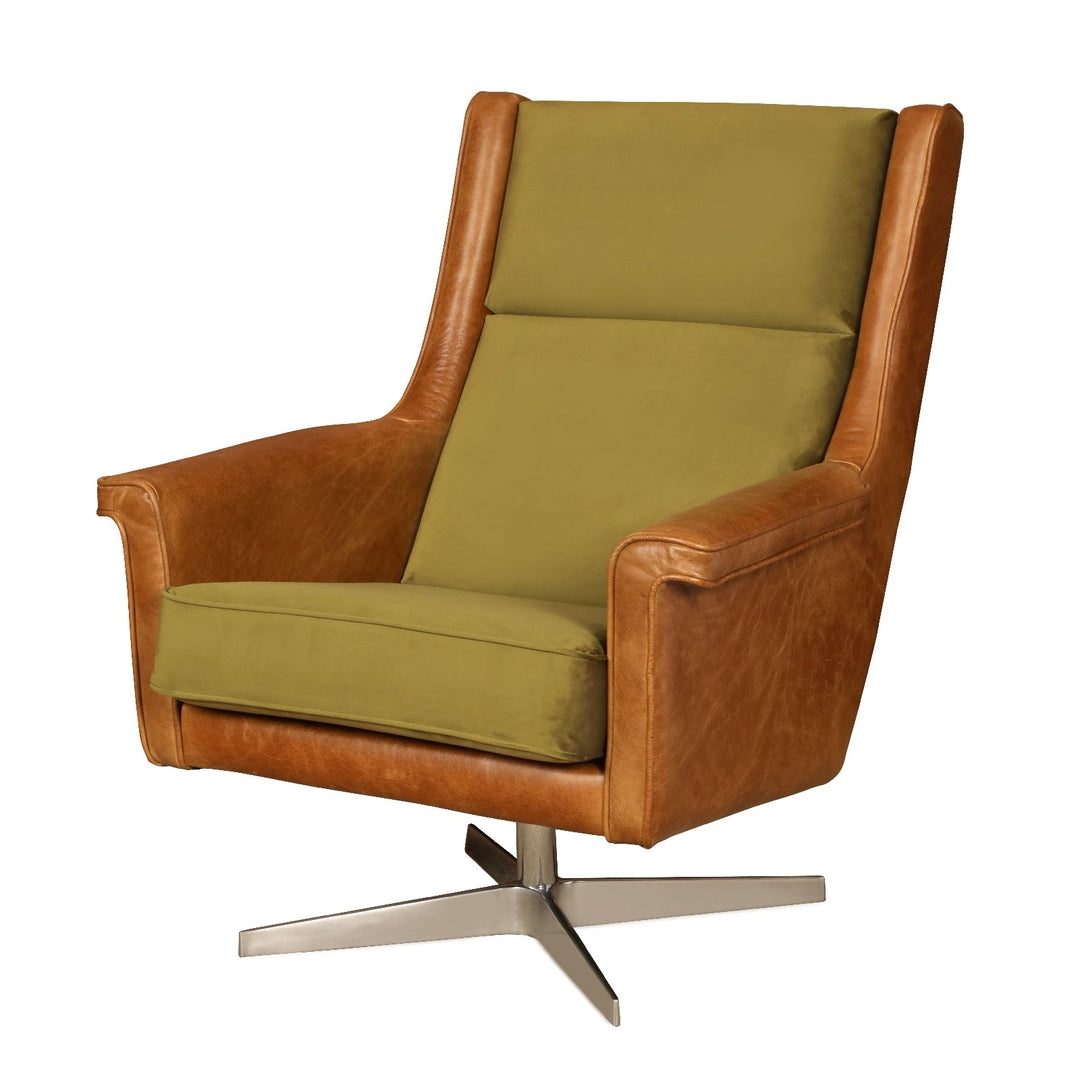 Bowie Vintage Leather & Fabric Swivel Chair - Various Options - The Furniture Mega Store 