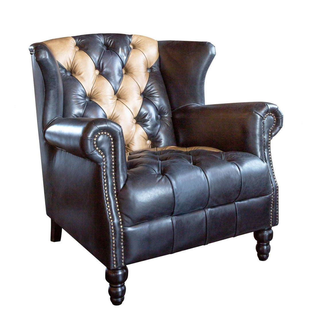 Saltire Vintage Leather Buttoned Chesterfield Wing Club Chair - The Furniture Mega Store 