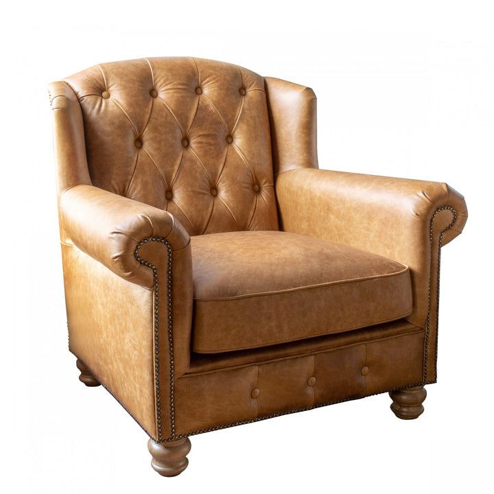 Clarence Tan Vintage Leather Club Chair - The Furniture Mega Store 