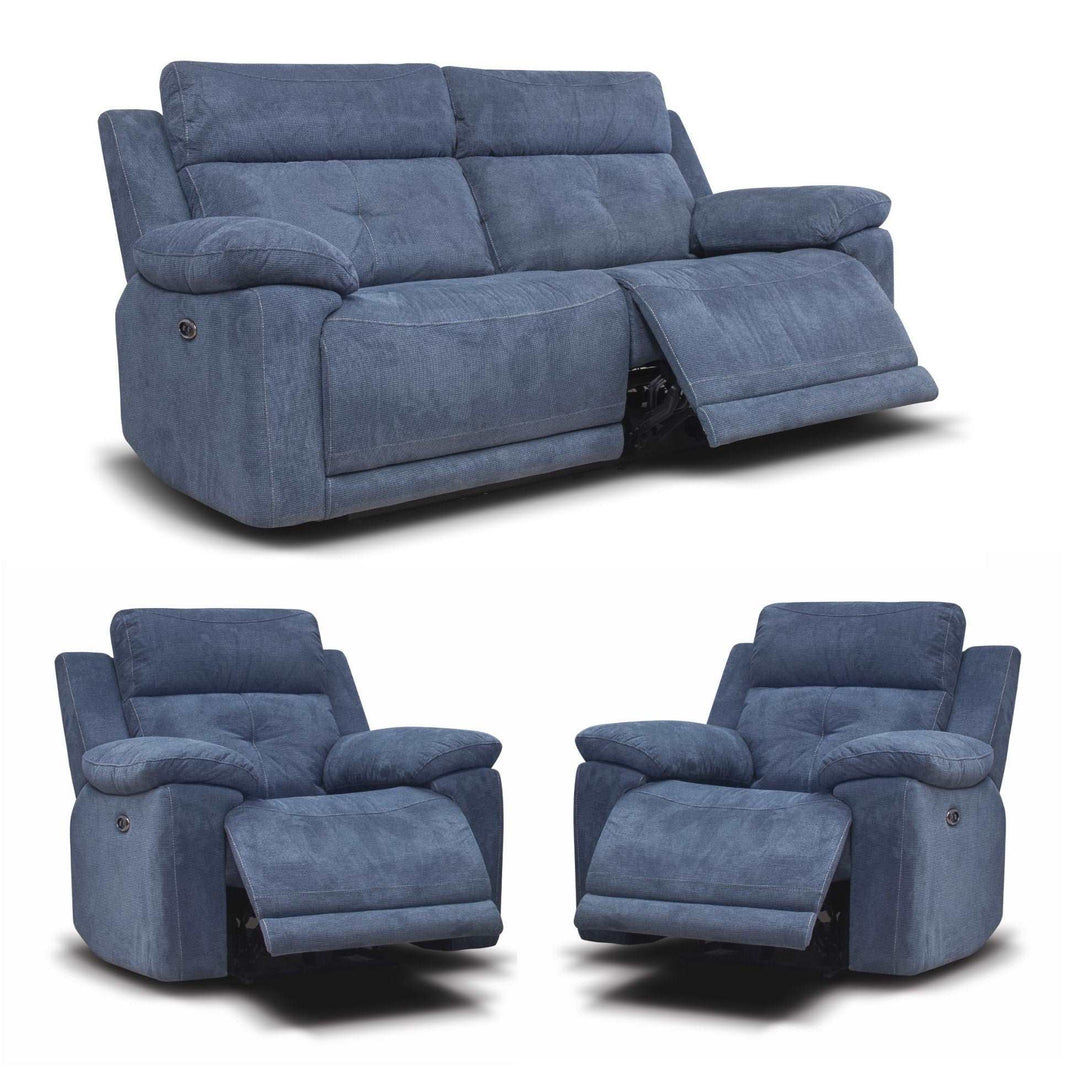 Baxley Power Recliner 3 Seater Sofa & 2 Armchairs + Integrated Usb Charging Ports - Choice Of Fabrics - The Furniture Mega Store 