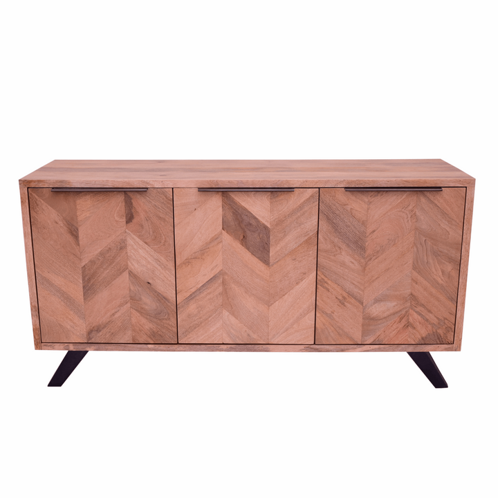 Akash Chevron Parquet Mango Wood Large 3 Door Sideboard - 145cm - The Furniture Mega Store 