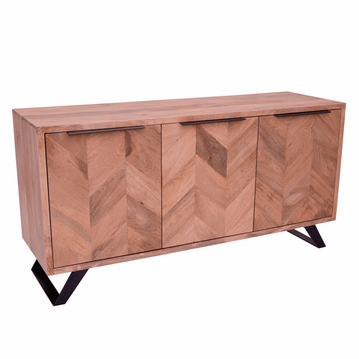 Akash Chevron Parquet Mango Wood Large 3 Door Sideboard - 145cm - The Furniture Mega Store 