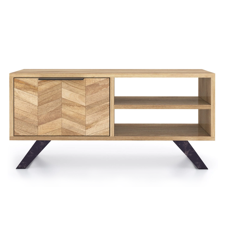 Agra Chevron Parquet Mango Wood Small TV Unit - 95cm