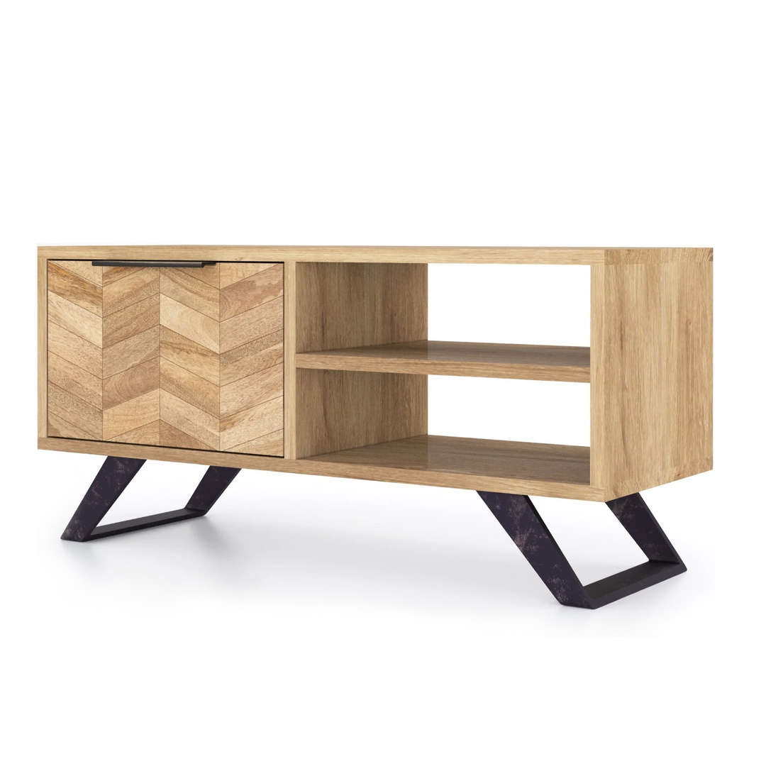 Agra Chevron Parquet Mango Wood Small TV Unit - 95cm