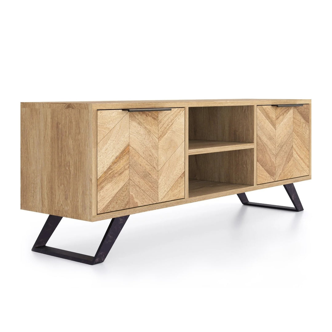 Agra Chevron Parquet Mango Wood Large TV Unit - 135cm