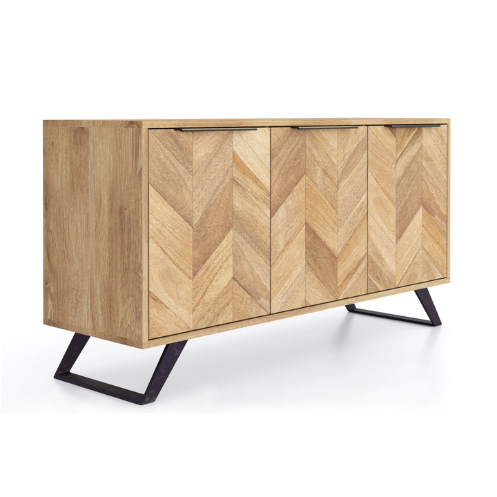 Agra Chevron Parquet Mango Wood Large 3 Door Sideboard - 145cm