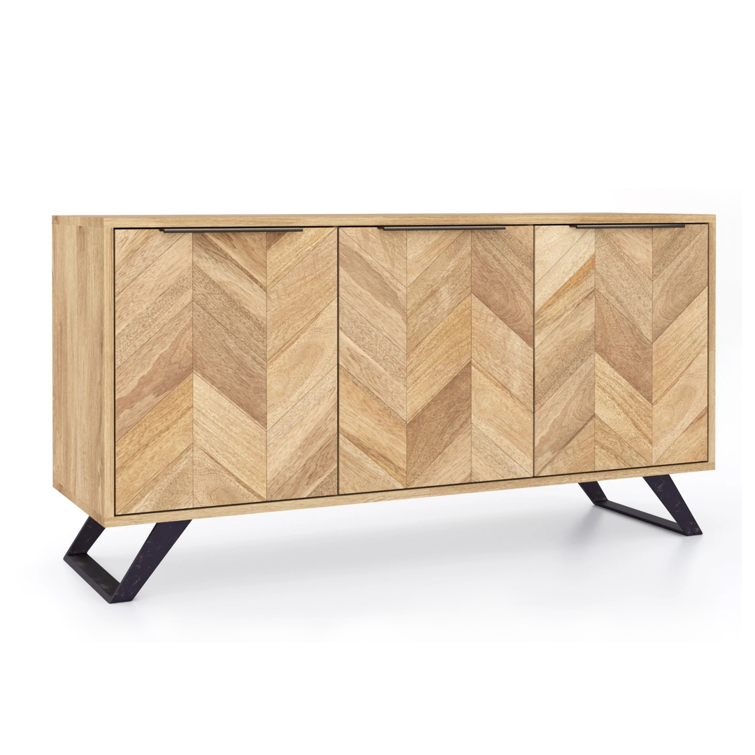 Agra Chevron Parquet Mango Wood Large 3 Door Sideboard - 145cm