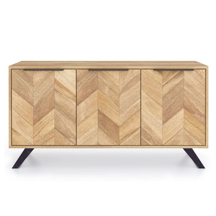 Agra Chevron Parquet Mango Wood Large 3 Door Sideboard - 145cm