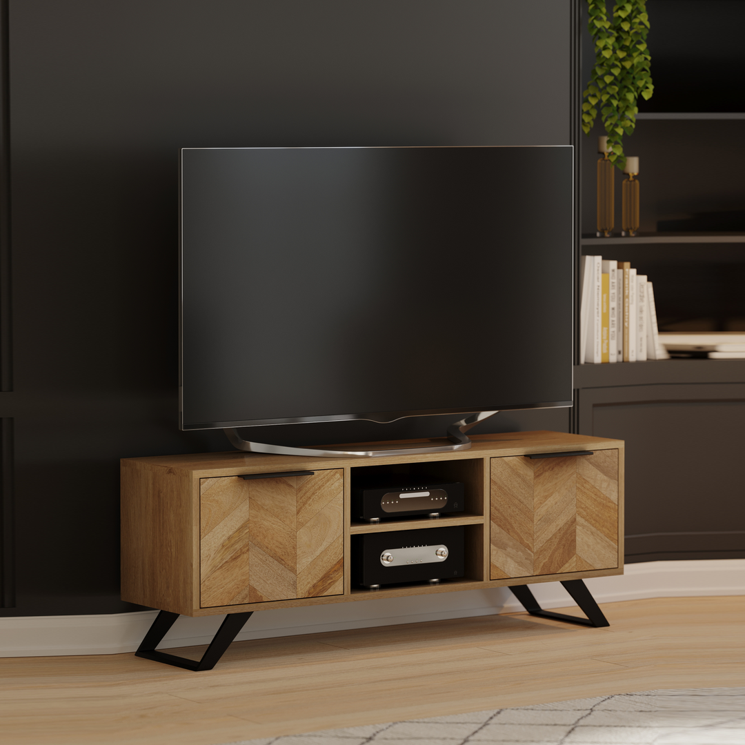 Agra Chevron Parquet Mango Wood Large TV Unit - 135cm