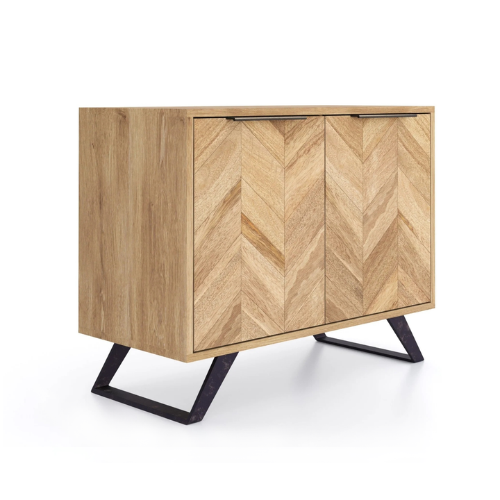 Agra Chevron Parquet Mango Wood 2 Door Sideboard - 95cm