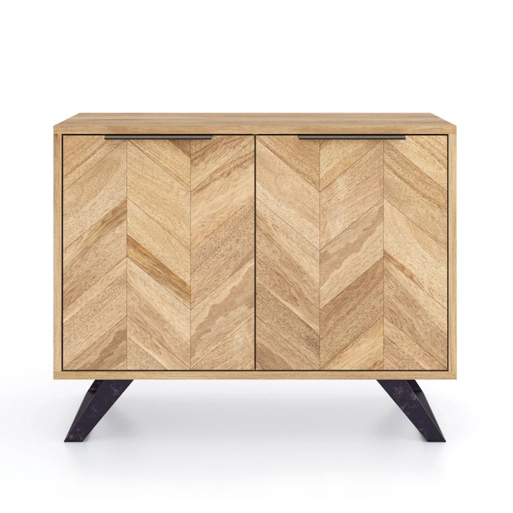 Agra Chevron Parquet Mango Wood 2 Door Sideboard - 95cm