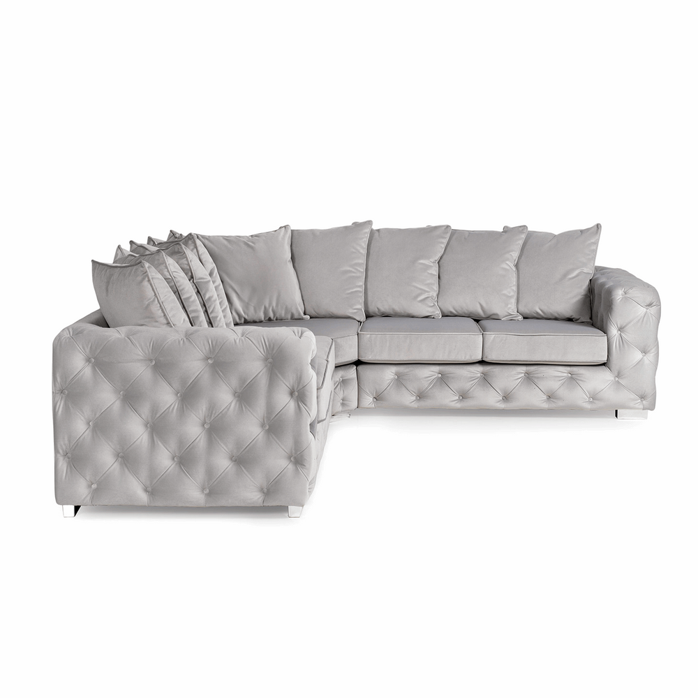 Alexa Plush Velvet Corner Sofa - Pillow Or Classic Back - Choice Of Sizes & Colours - The Furniture Mega Store 