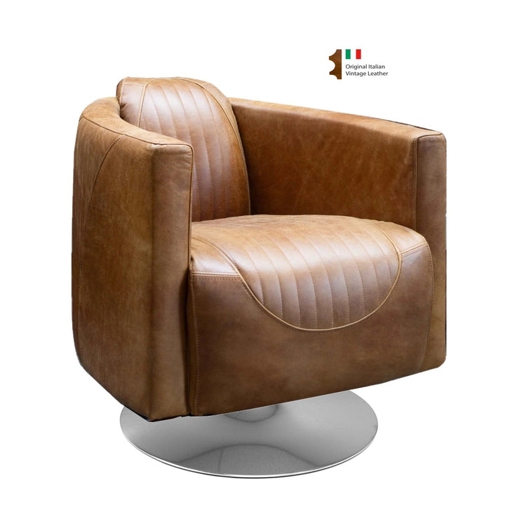 Spitfire Aniline Leather Swivel Tub Chair - Choice Of Leathers - The Furniture Mega Store 