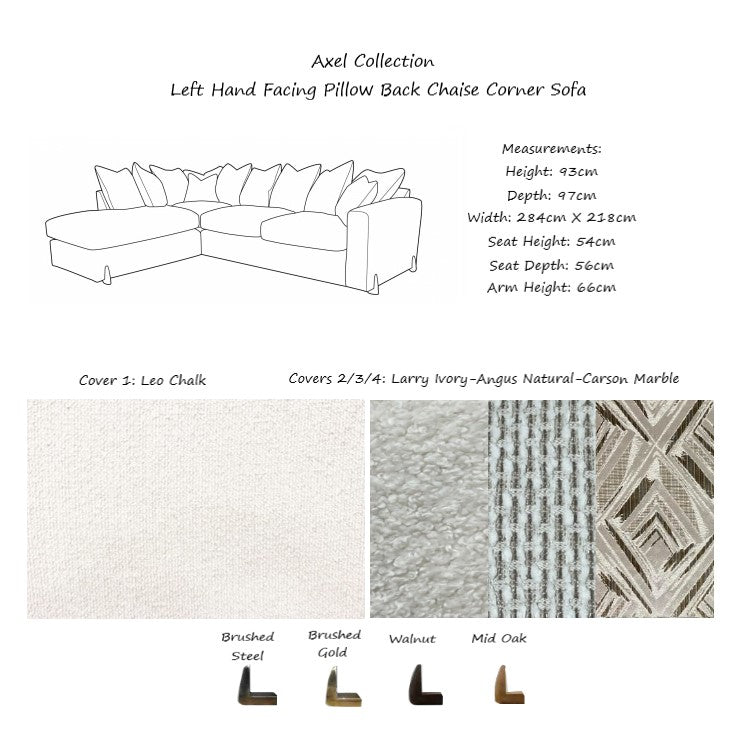 Axel Fabric Corner Sofa - Choice Of Pillow Or Standard Back, Fabrics & Feet - The Furniture Mega Store 