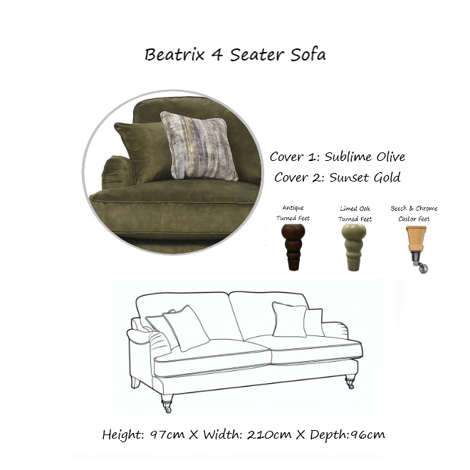 Beatrix Fabric Sofa Collection - Choice Of Fabrics & Feet - The Furniture Mega Store 