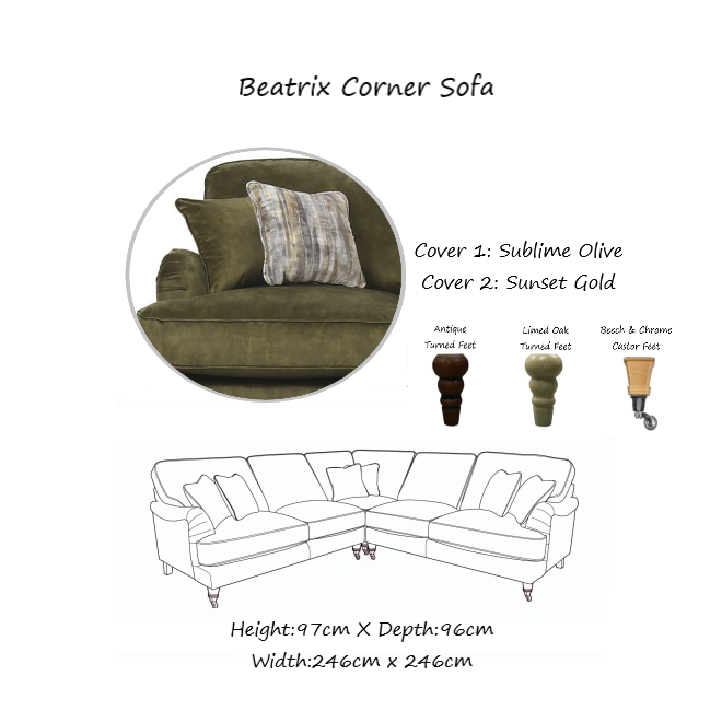 Beatrix Fabric Corner Sofa Collection - Choice Of Size, Fabrics & Feet - The Furniture Mega Store 