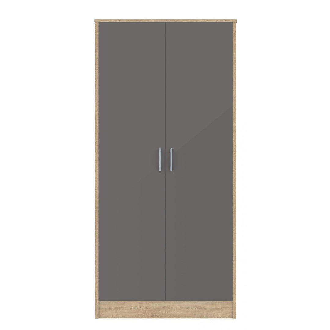 Grey Gloss & Oak - Wardrobe, Chest Drawers & Bedside - Bedroom Set - The Furniture Mega Store 