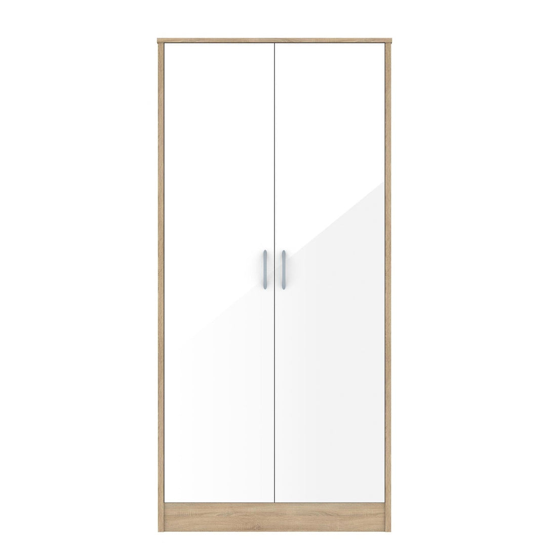 White Gloss & Oak - Wardrobe, Chest Drawers & Bedside - Bedroom Set - The Furniture Mega Store 