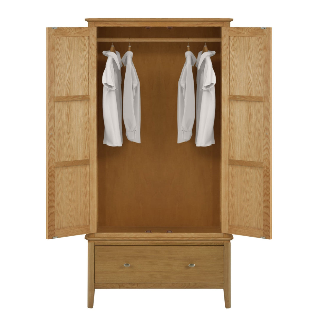 Bath Oak Gents Double Wardrobe - 2 Doors & 1 Bottom Storage Drawer - The Furniture Mega Store 