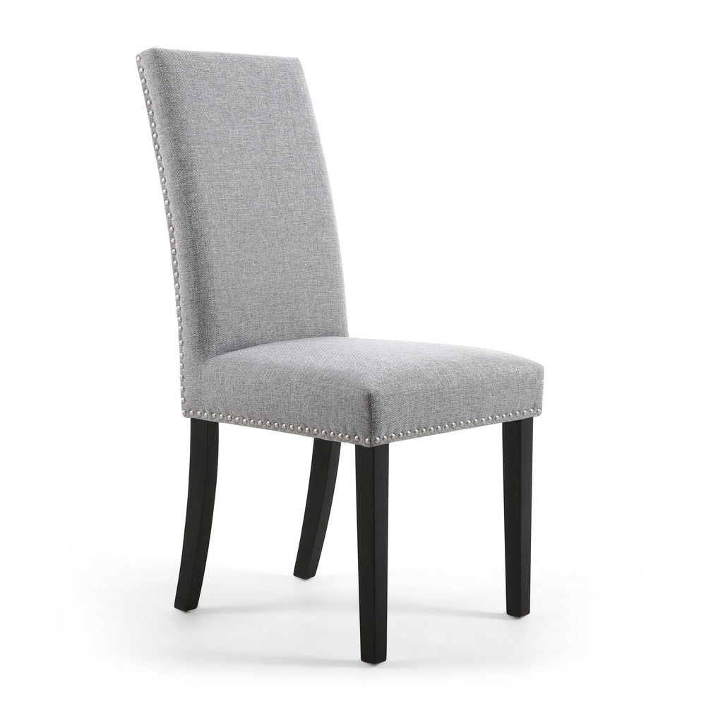 Linen Effect Silver Grey Dining Chairs With Black Legs {Set Of 2} - The Furniture Mega Store 