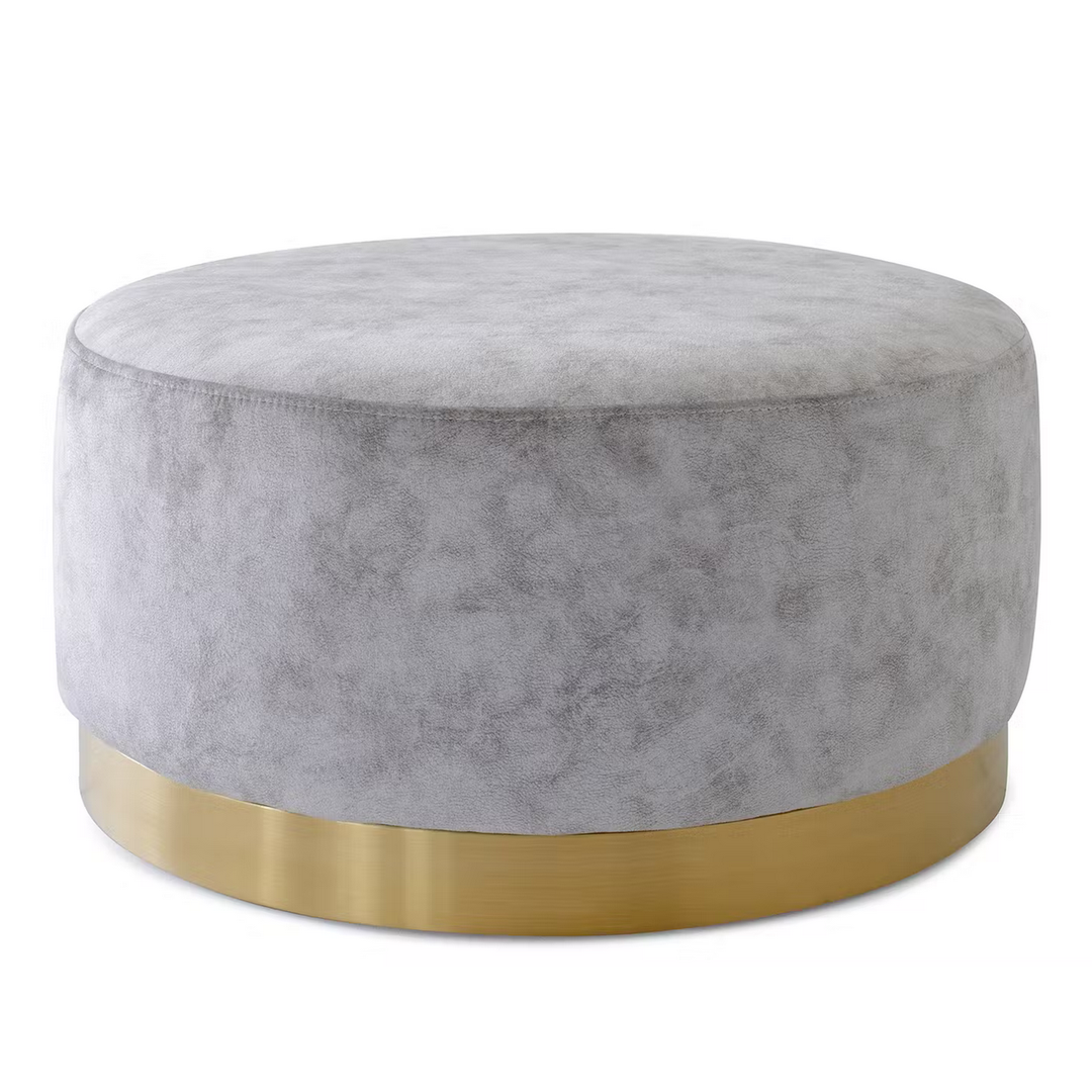 Bond Round Cocktail Ottoman - Choice Of Fabrics & Chrome Or Gold Base - The Furniture Mega Store 