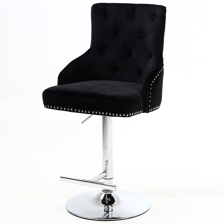 Majestic Black Velvet Diamond Quilted - Lion Head Knocker Back Bar Stool - The Furniture Mega Store 