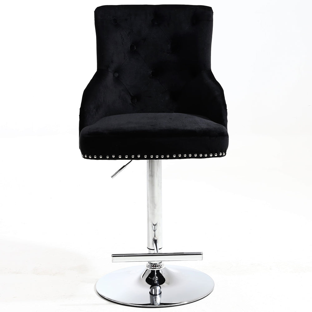 Majestic Black Velvet Diamond Quilted - Lion Head Knocker Back Bar Stool - The Furniture Mega Store 