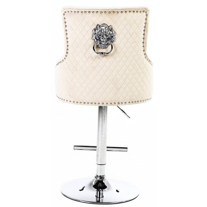 Majestic Mink Velvet Diamond Quilted - Lion Head Knocker Back Bar Stool - The Furniture Mega Store 