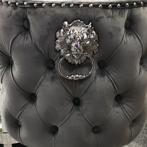 Valentino Grey Velvet Deep Tufted Lion Head Bar Stool - The Furniture Mega Store 