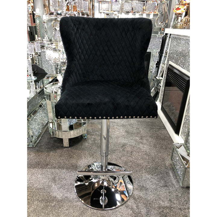 Valentino Black Velvet Deep Tufted Lion Head Bar Stool - The Furniture Mega Store 