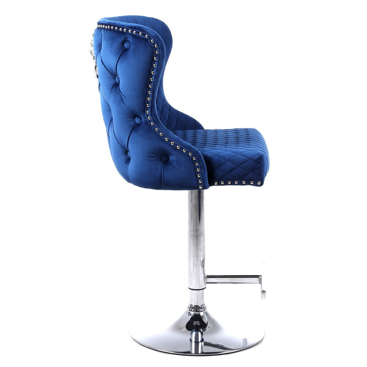 Valentino Navy Velvet Deep Tufted Lion Head Bar Stool - The Furniture Mega Store 