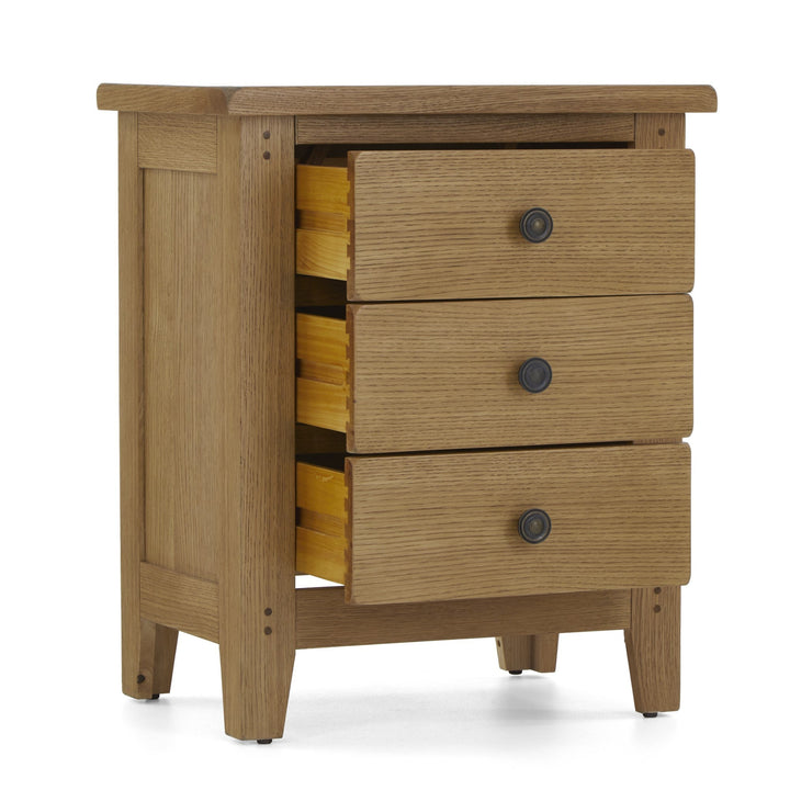 Barnham Oak 3 Drawer Bedside Table - The Furniture Mega Store 