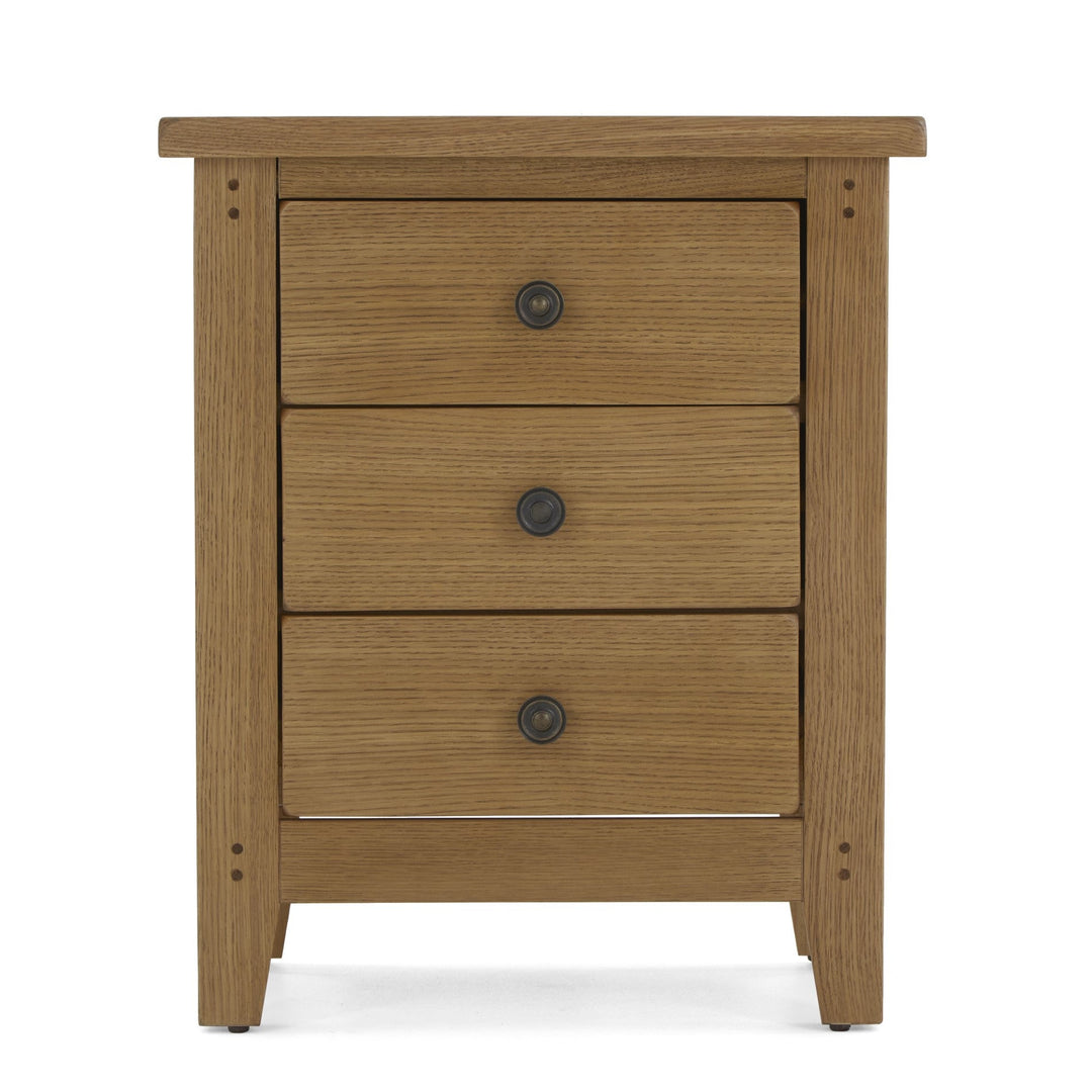 Barnham Oak 3 Drawer Bedside Table - The Furniture Mega Store 