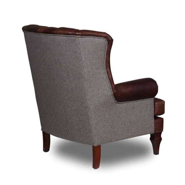 Scholar Armchair - Bespoke Vintage leather & Harris Tweed Options - The Furniture Mega Store 